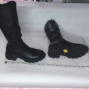 Black Round Toe Chunky Heel Knee High Riding Boots